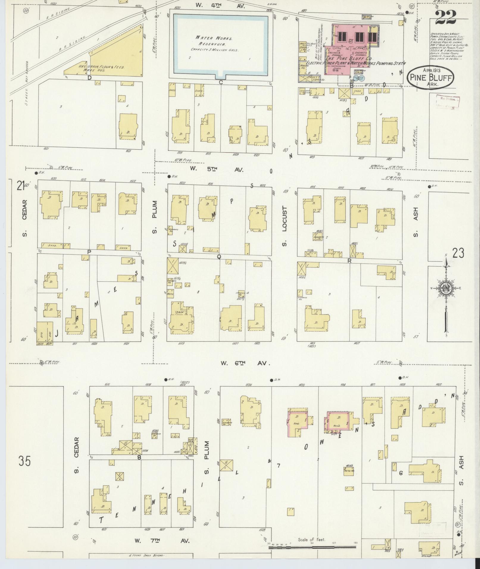 Sanborn Fire Insurance Map from Pine Bluff, Jefferson County, Arkansas (1913), Sheet #0022 - Historic Sanborn Fire Insurance Map Print, vintage old map wall art, antique decor, genealogy gift, Arkansas Arkansas map