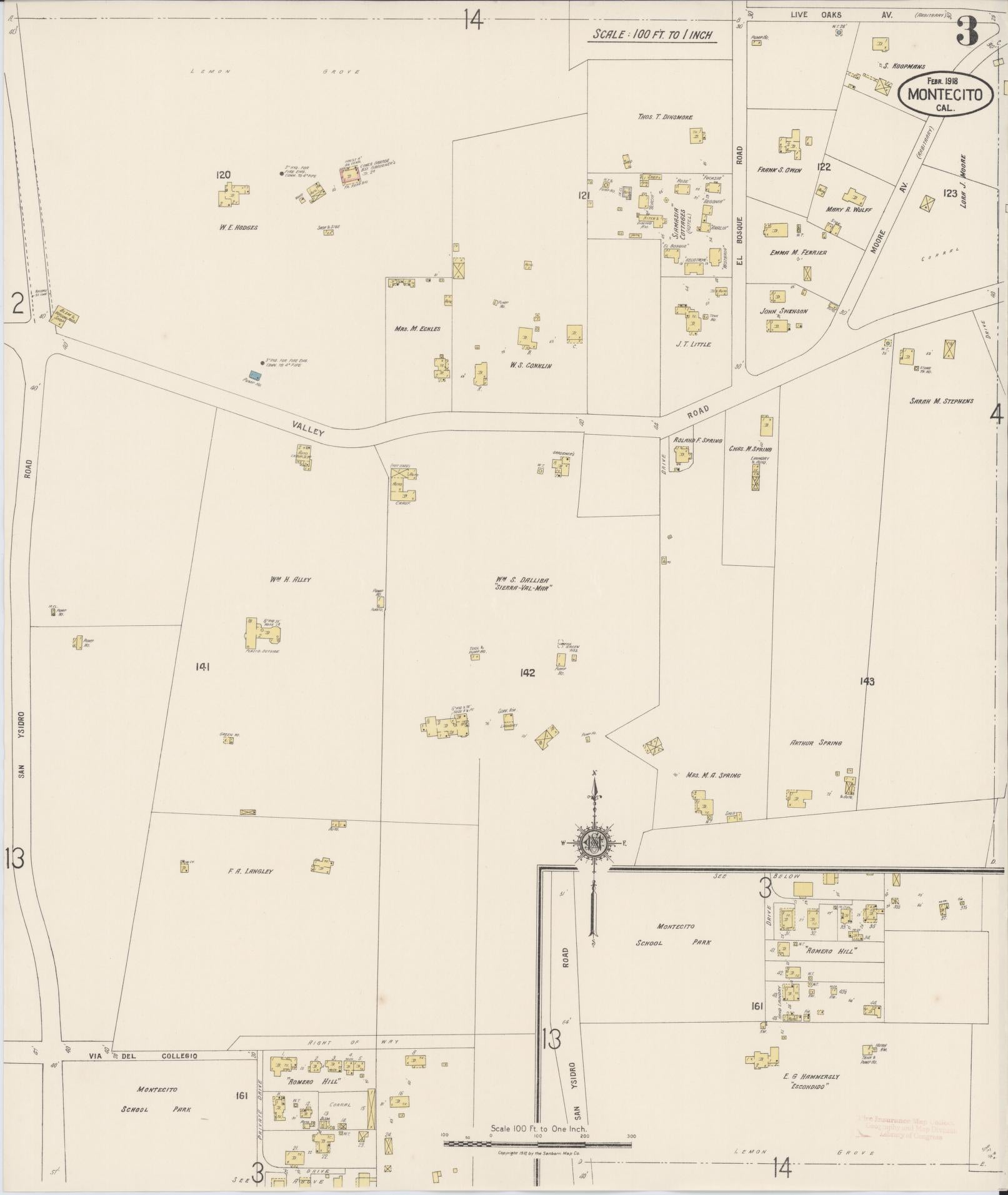 Sanborn Fire Insurance Map from Montecito, Santa Barbara County, California (1918), Sheet #0003 - Historic Sanborn Fire Insurance Map Print, vintage old map wall art, antique decor, genealogy gift, California California map