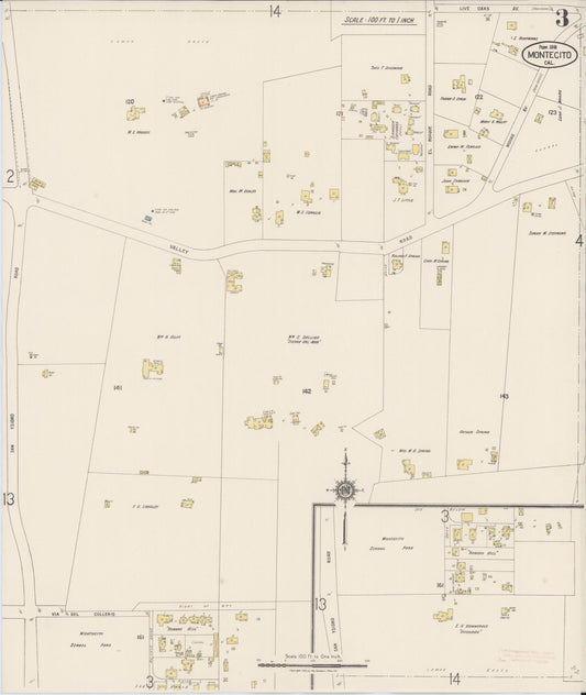 Sanborn Fire Insurance Map from Montecito, Santa Barbara County, California (1918), Sheet #0003 - Historic Sanborn Fire Insurance Map Print, vintage old map wall art, antique decor, genealogy gift, California California map