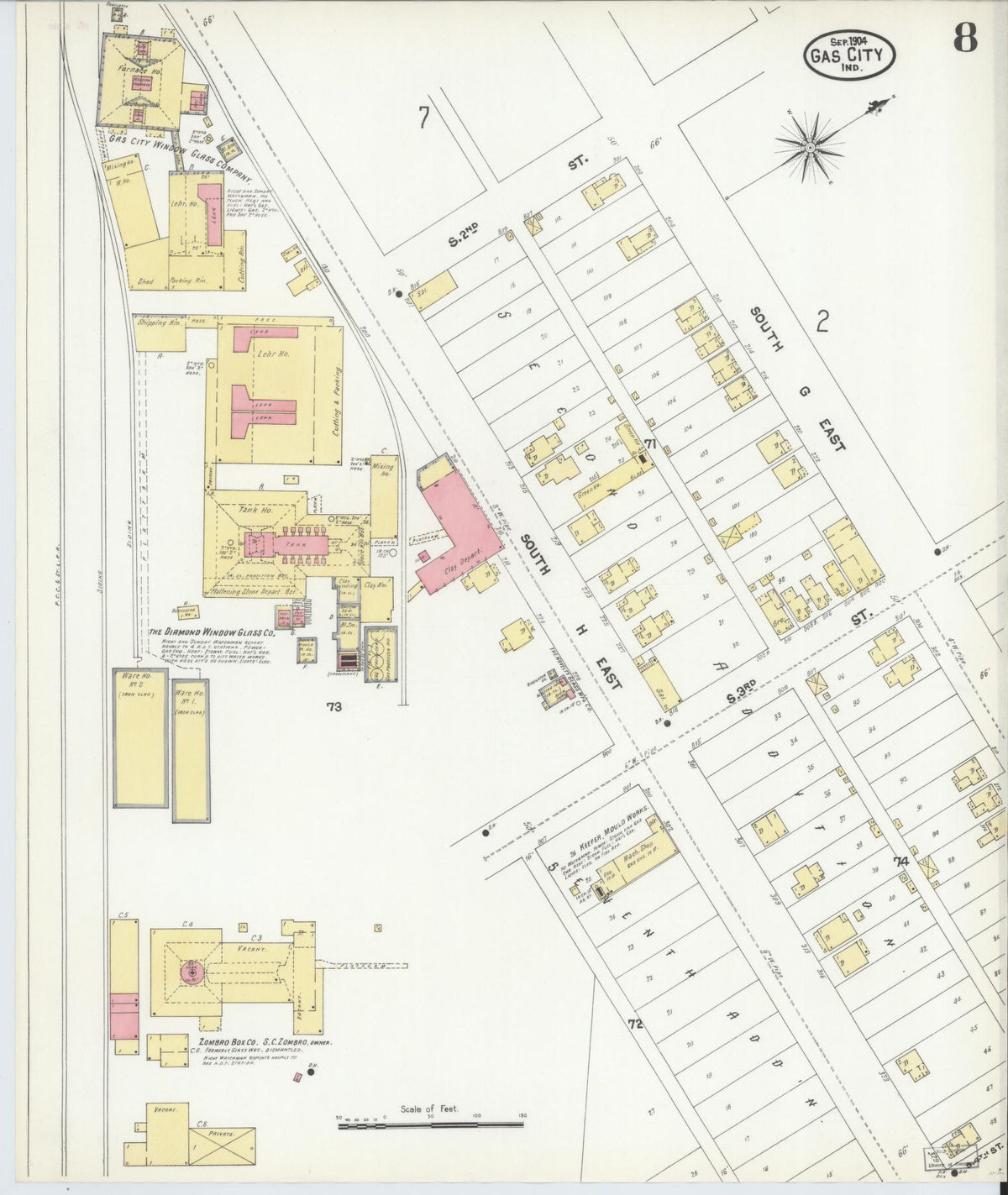 Sanborn Fire Insurance Map from Gas City, Grant County, Indiana (1904), Sheet #0008 - Historic Sanborn Fire Insurance Map Print, vintage old map wall art, antique decor, genealogy gift, Indiana Indiana map