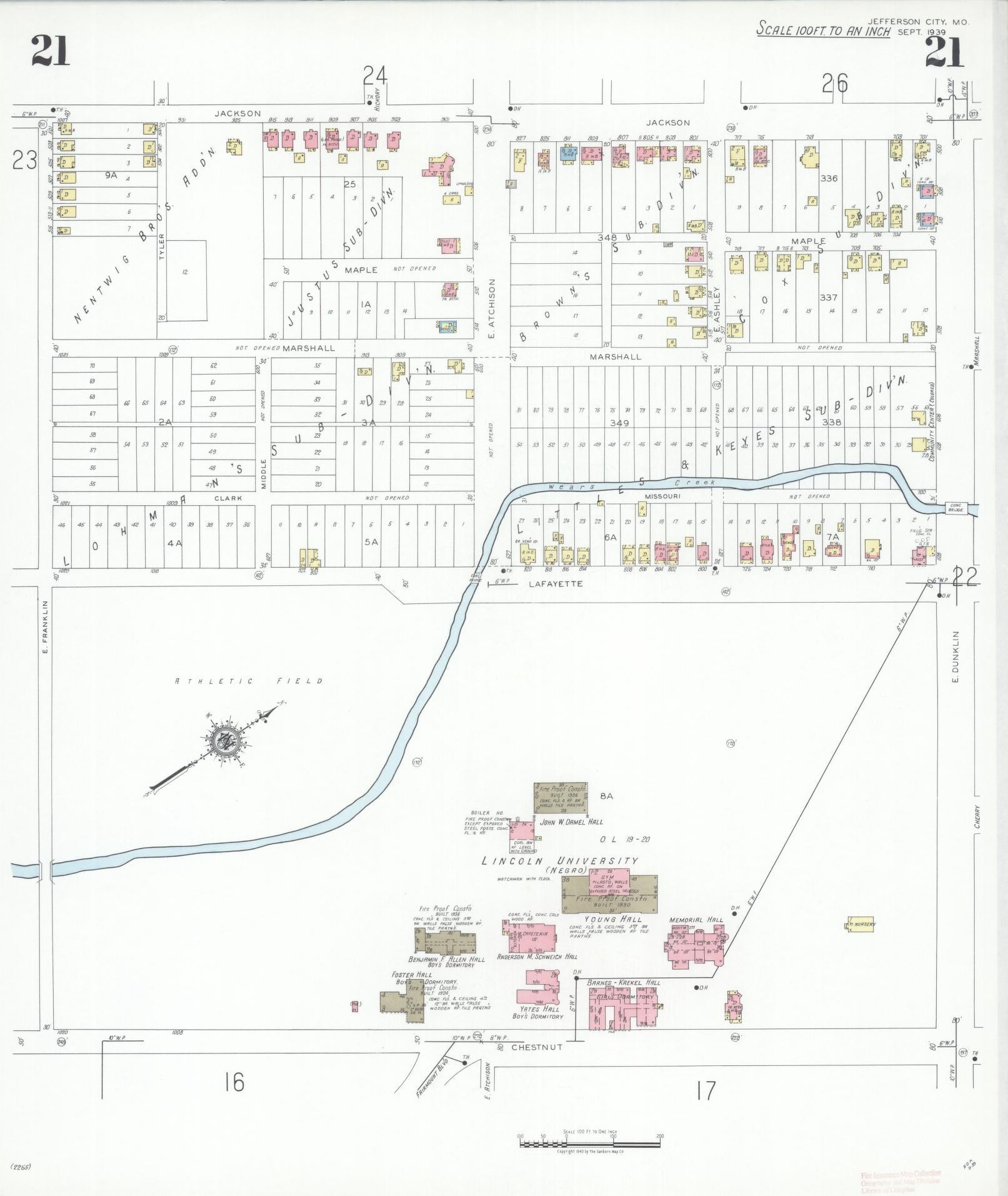 Sanborn Fire Insurance Map from Jefferson City, Cole County, Missouri (1939), Sheet #0021 - Complete Map Set gallery image, historic Sanborn map, vintage wall art, Missouri Missouri