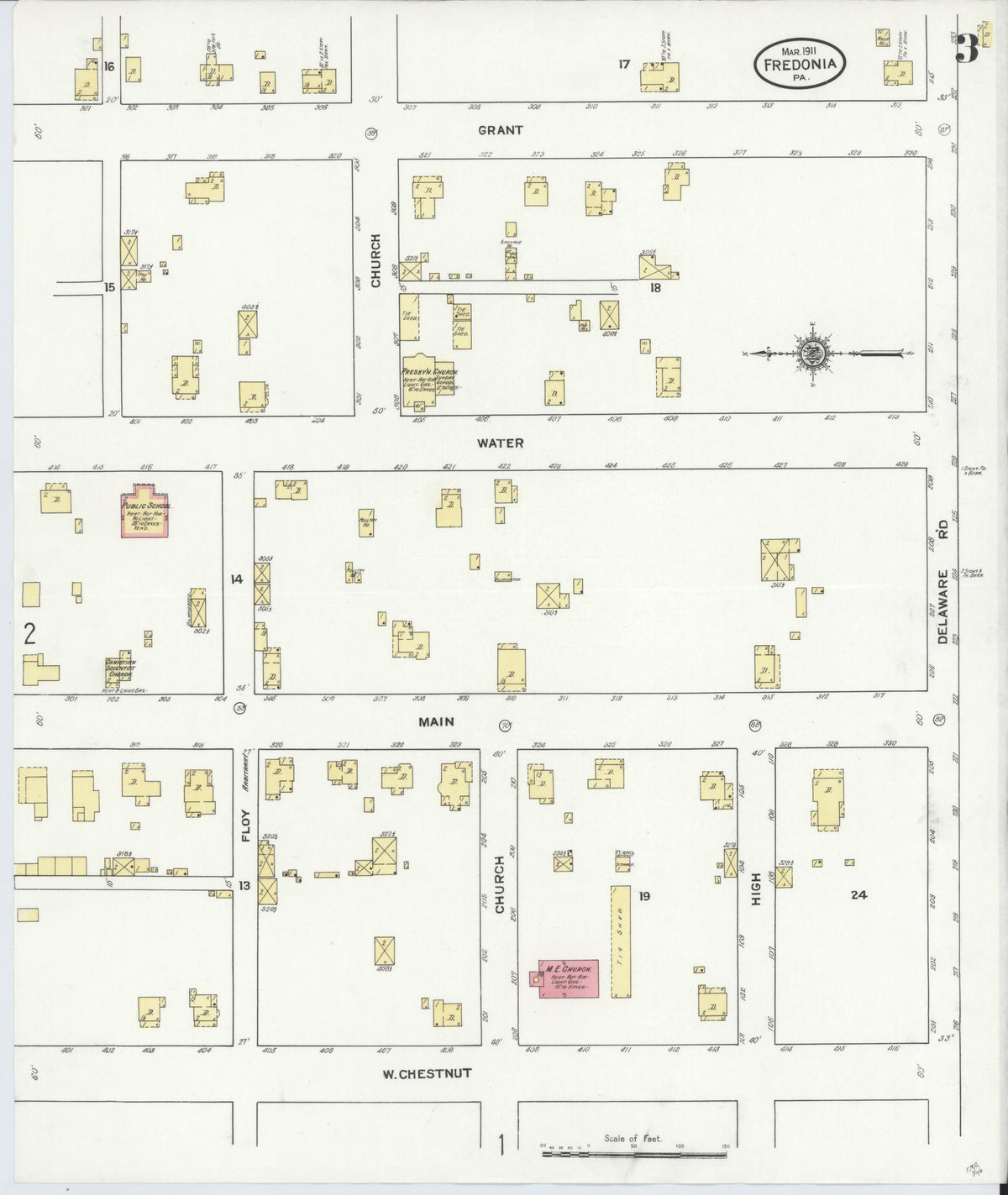 Sanborn Fire Insurance Map from Fredonia, Mercer County, Pennsylvania (1911), Sheet #0003 - Complete Map Set gallery image, historic Sanborn map, vintage wall art, Pennsylvania Pennsylvania