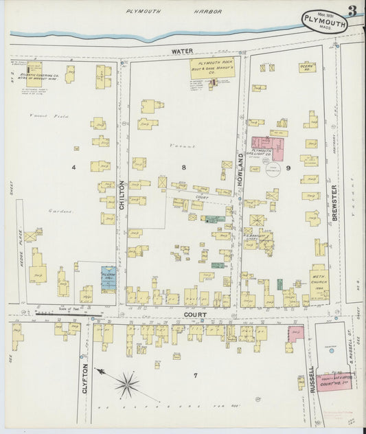 Sanborn Fire Insurance Map from Plymouth, Plymouth County, Massachusetts (1891), Sheet #0003 - Historic Sanborn Fire Insurance Map Print, vintage old map wall art, antique decor, genealogy gift, Massachusetts Massachusetts map