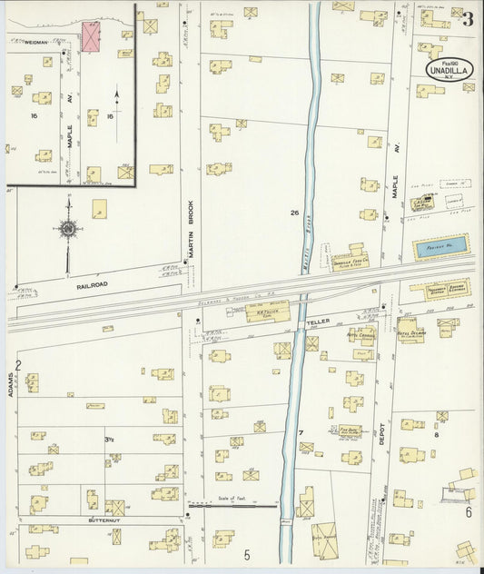 Sanborn Fire Insurance Map from Unadilla, Otsego County, New York (1910), Sheet #0003 - Historic Sanborn Fire Insurance Map Print, vintage old map wall art, antique decor, genealogy gift, New York New York map