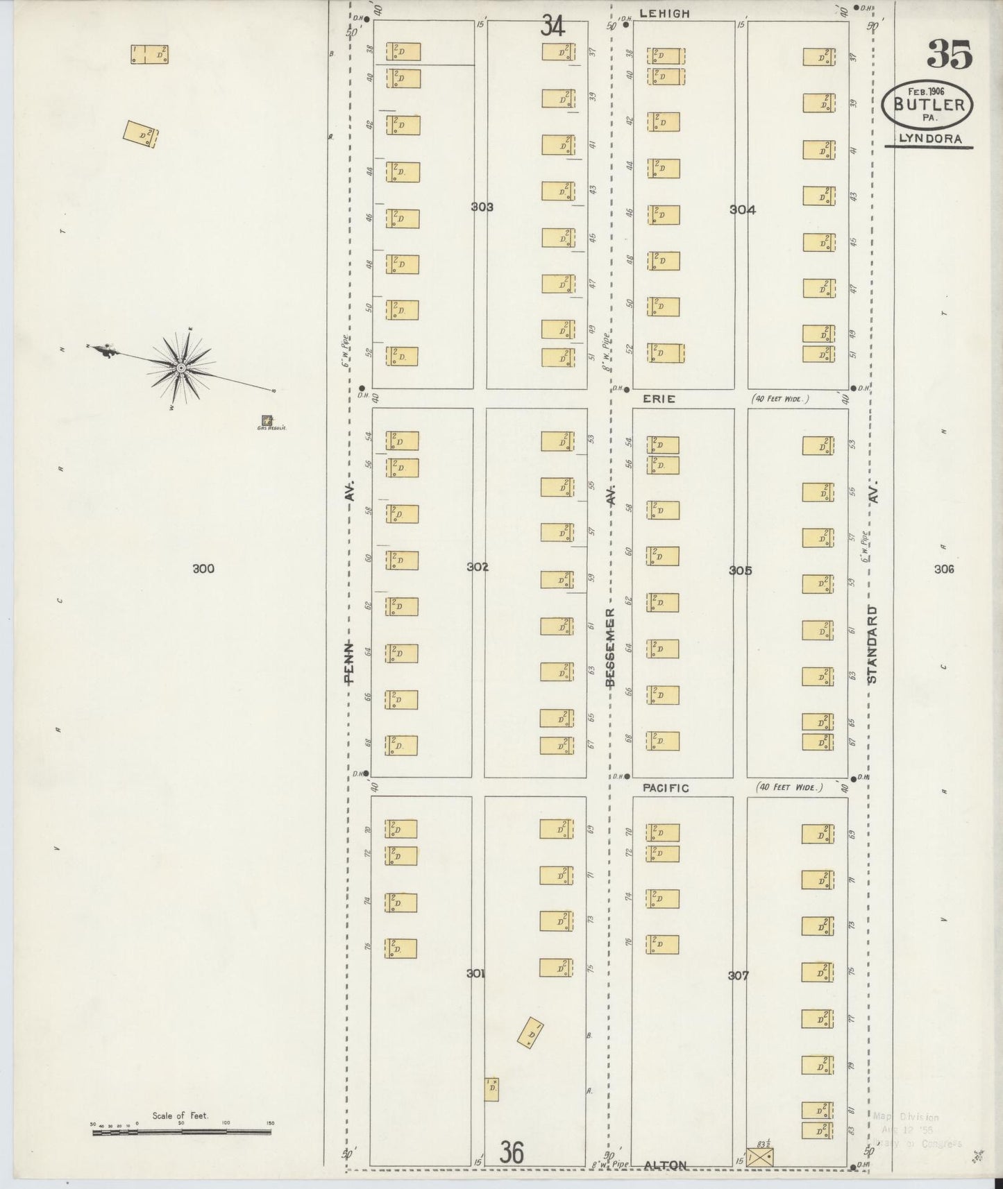 Sanborn Fire Insurance Map from Butler, Butler County, Pennsylvania (1906), Sheet #0035 - Historic Sanborn Fire Insurance Map Print, vintage old map wall art, antique decor, genealogy gift, Pennsylvania Pennsylvania map