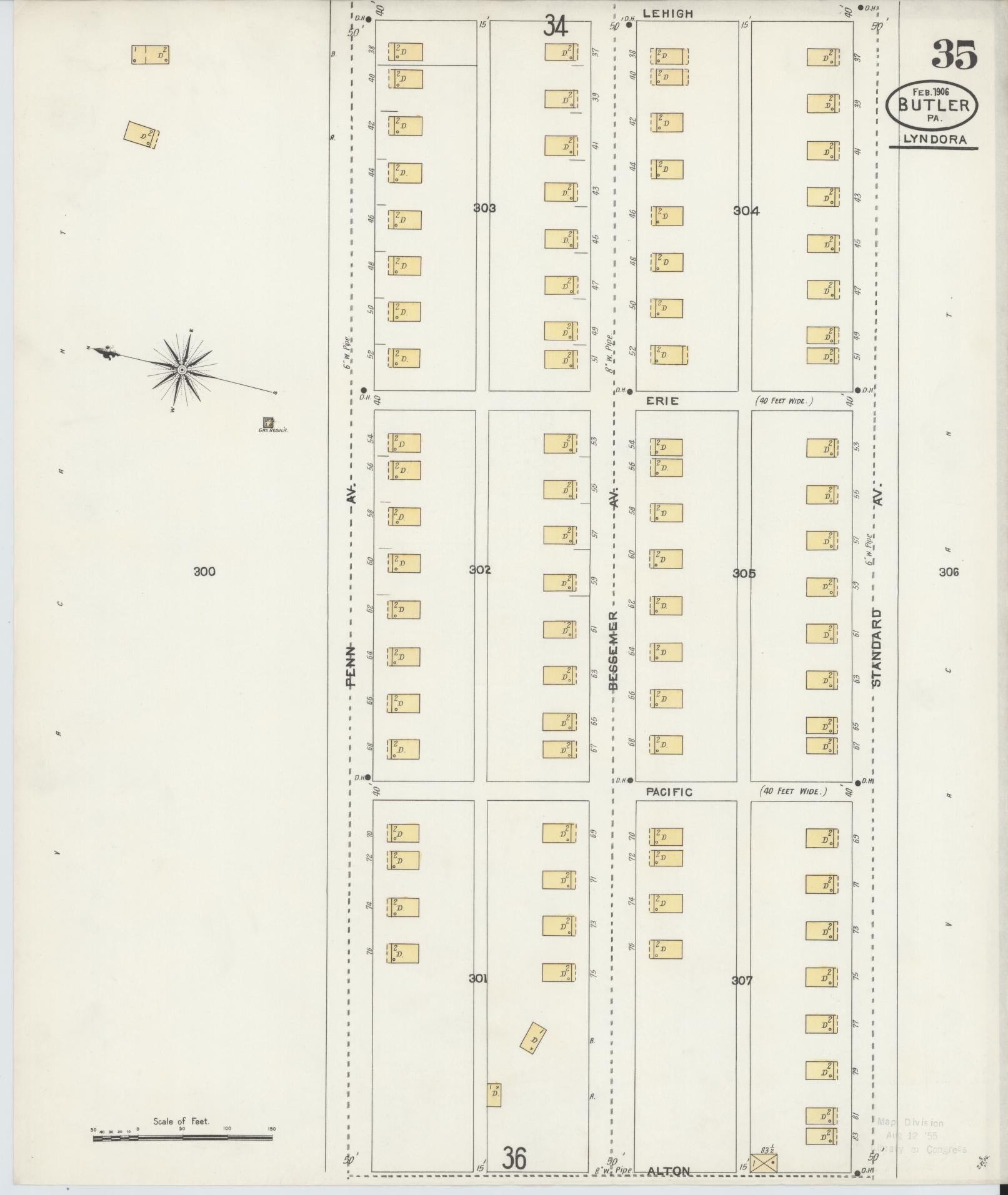 Sanborn Fire Insurance Map from Butler, Butler County, Pennsylvania (1906), Sheet #0035 - Historic Sanborn Fire Insurance Map Print, vintage old map wall art, antique decor, genealogy gift, Pennsylvania Pennsylvania map