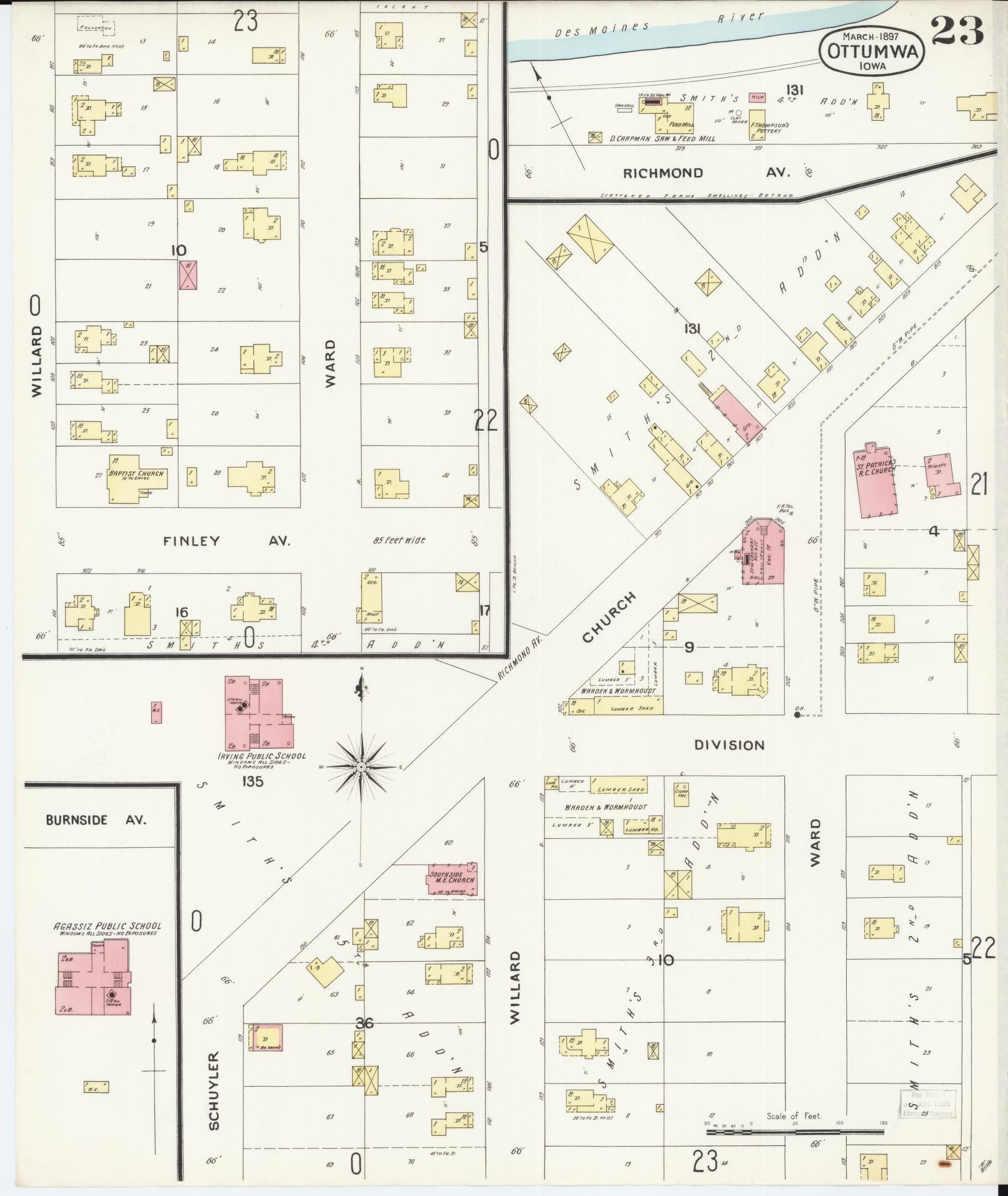 Sanborn Fire Insurance Map from Ottumwa, Wapello County, Iowa (1897), Sheet #0023 - Historic Sanborn Fire Insurance Map Print, vintage old map wall art