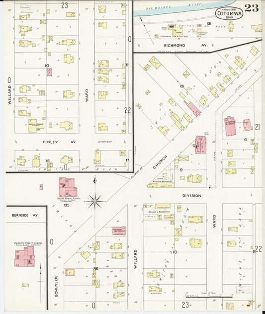 Sanborn Fire Insurance Map from Ottumwa, Wapello County, Iowa (1897), Sheet #0023 - Historic Sanborn Fire Insurance Map Print, vintage old map wall art