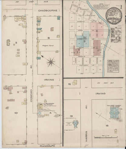 Sanborn Fire Insurance Map from San Angelo, Tom Green County, Texas (1885), Sheet #0001 - Historic Sanborn Fire Insurance Map Print, vintage old map wall art, antique decor, genealogy gift, Texas Texas map