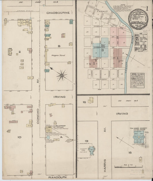 Sanborn Fire Insurance Map from San Angelo, Tom Green County, Texas (1885), Sheet #0001 - Historic Sanborn Fire Insurance Map Print, vintage old map wall art, antique decor, genealogy gift, Texas Texas map