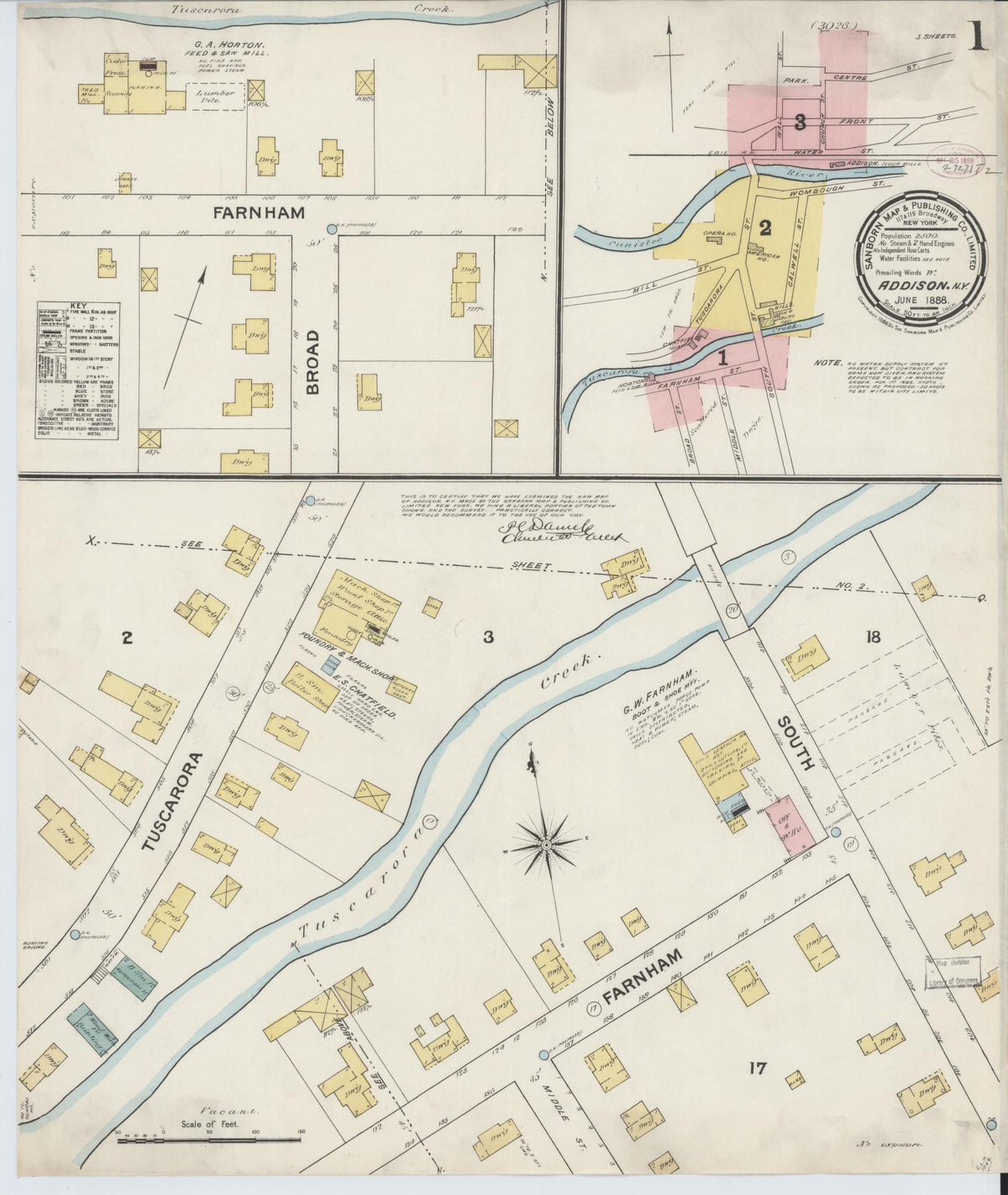 Sanborn Fire Insurance Map from Addison, Steuben County, New York (1888), Sheet #0001 - Historic Sanborn Fire Insurance Map Print, vintage old map wall art, antique decor, genealogy gift, New York New York map