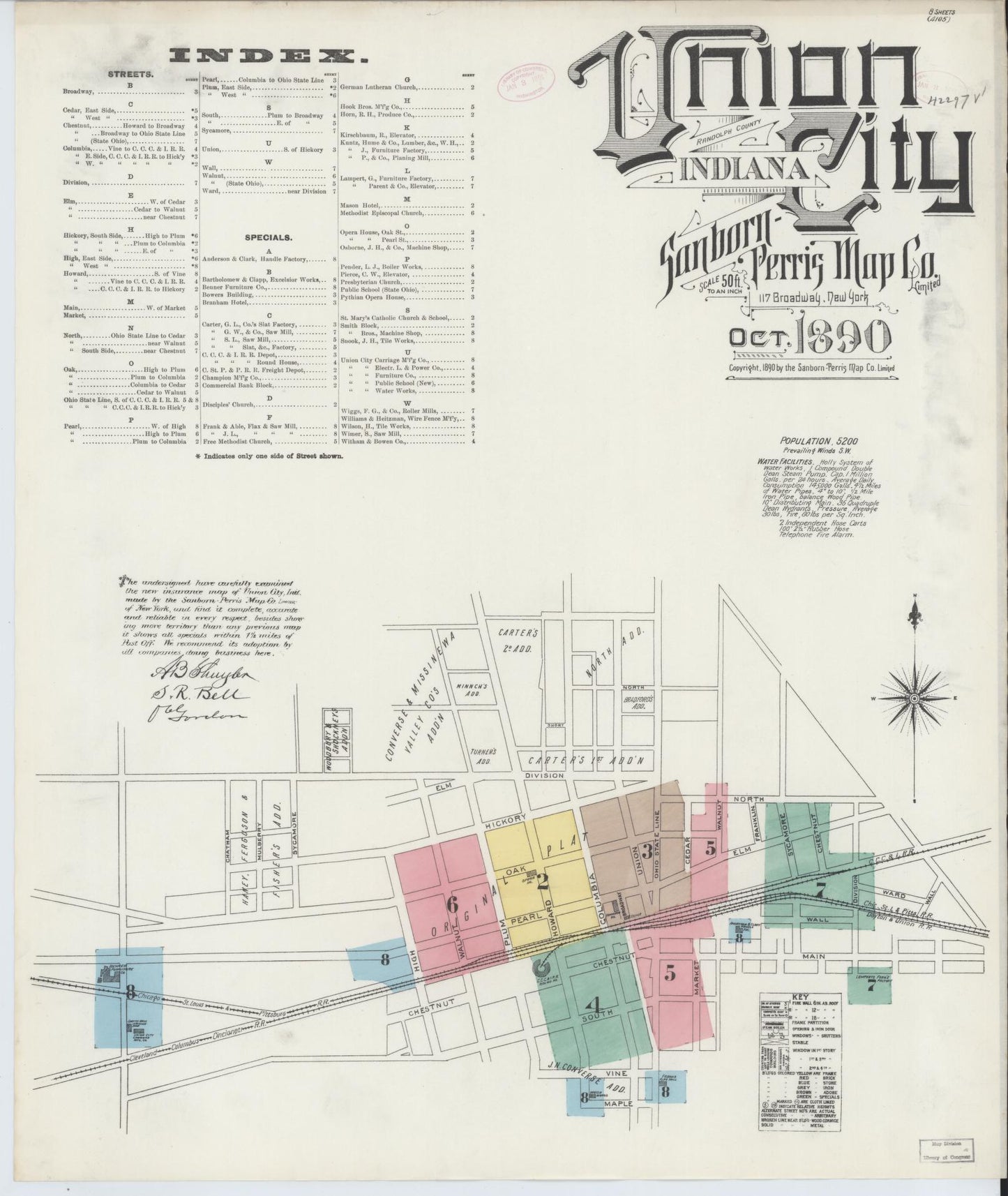 Sanborn Fire Insurance Map from Union City, Randolph County, Indiana. (1890) – Historic Sanborn Fire Insurance Map Print