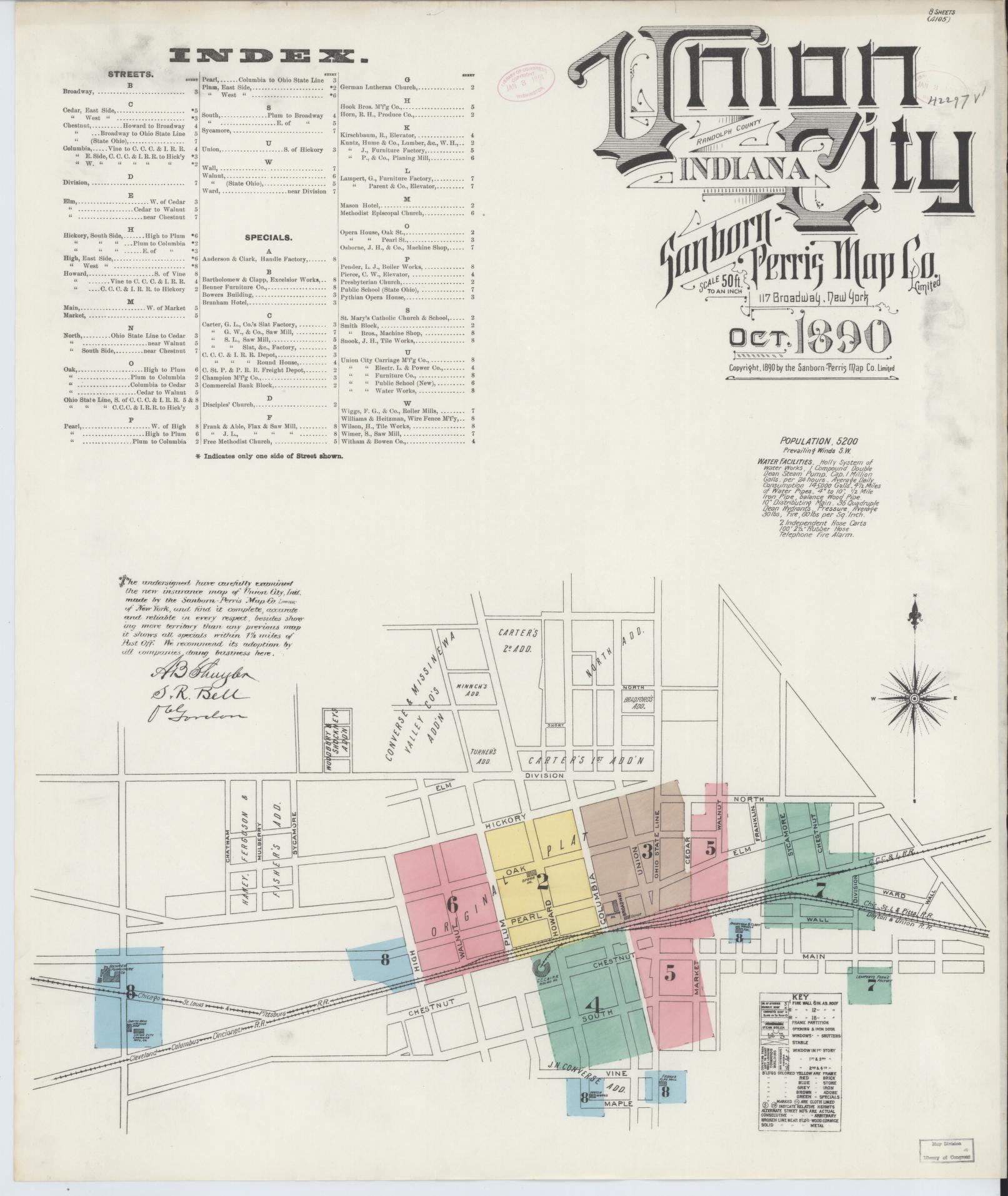 Sanborn Fire Insurance Map from Union City, Randolph County, Indiana. (1890) – Historic Sanborn Fire Insurance Map Print