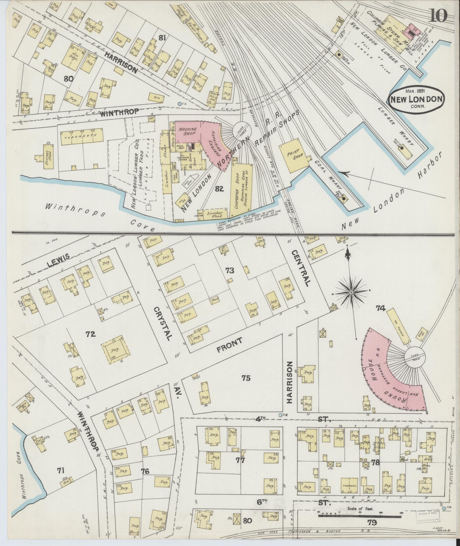 Sanborn Fire Insurance Map from New London, New London County, Connecticut (1891), Sheet #0010 - Complete Map Set gallery image, historic Sanborn map, vintage wall art, Connecticut Connecticut