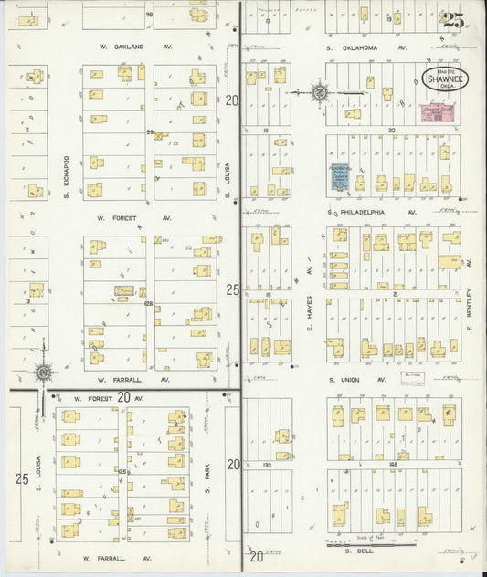Sanborn Fire Insurance Map from Shawnee, Pottawatomie County, Oklahoma (1912), Sheet #0025 - Historic Sanborn Fire Insurance Map Print, vintage old map wall art, antique decor, genealogy gift, Oklahoma Oklahoma map