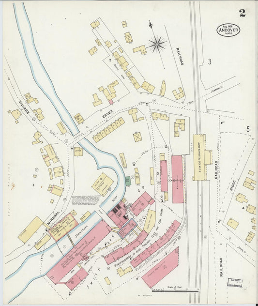 Sanborn Fire Insurance Map from Andover, Essex County, Massachusetts (1906), Sheet #0002 - Historic Sanborn Fire Insurance Map Print, vintage old map wall art, antique decor, genealogy gift, Massachusetts Massachusetts map