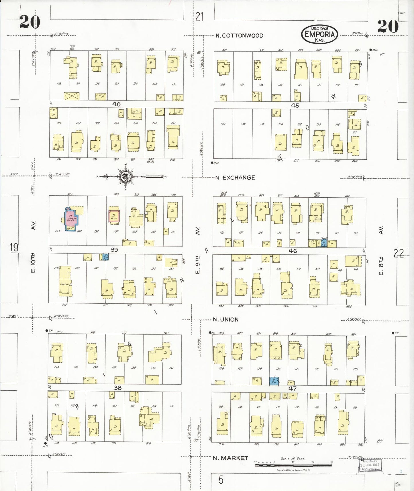 Sanborn Fire Insurance Map from Emporia, Lyon County, Kansas (1923), Sheet #0020 - Complete Map Set gallery image, historic Sanborn map, vintage wall art, Kansas Kansas