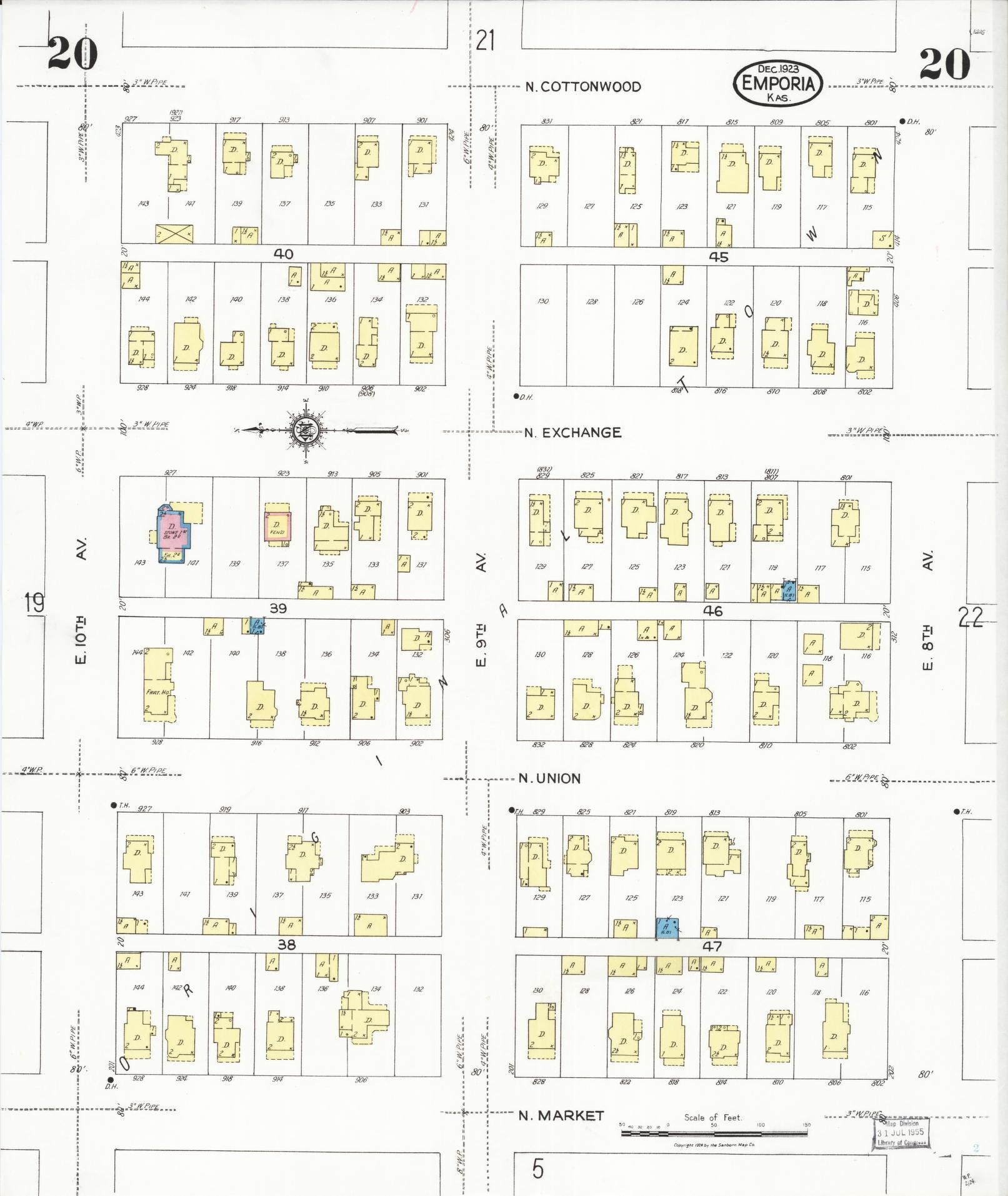 Sanborn Fire Insurance Map from Emporia, Lyon County, Kansas (1923), Sheet #0020 - Complete Map Set gallery image, historic Sanborn map, vintage wall art, Kansas Kansas