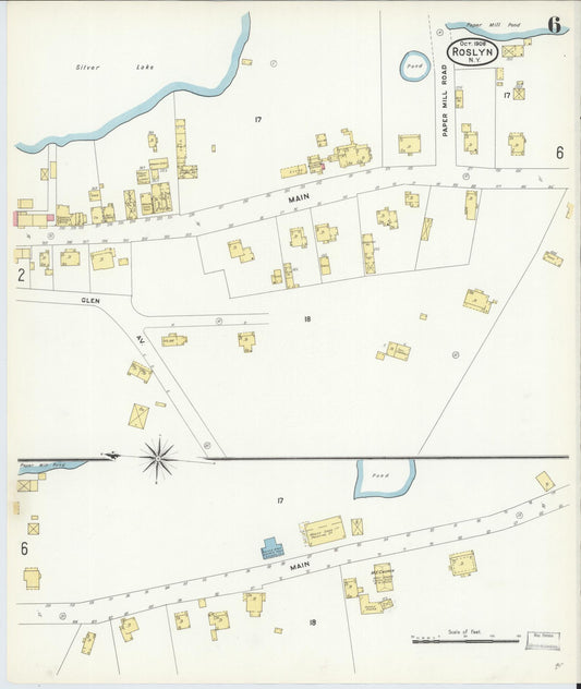 Sanborn Fire Insurance Map from Roslyn, Nassau County, New York (1908), Sheet #0006 - Historic Sanborn Fire Insurance Map Print, vintage old map wall art, antique decor, genealogy gift, New York New York map