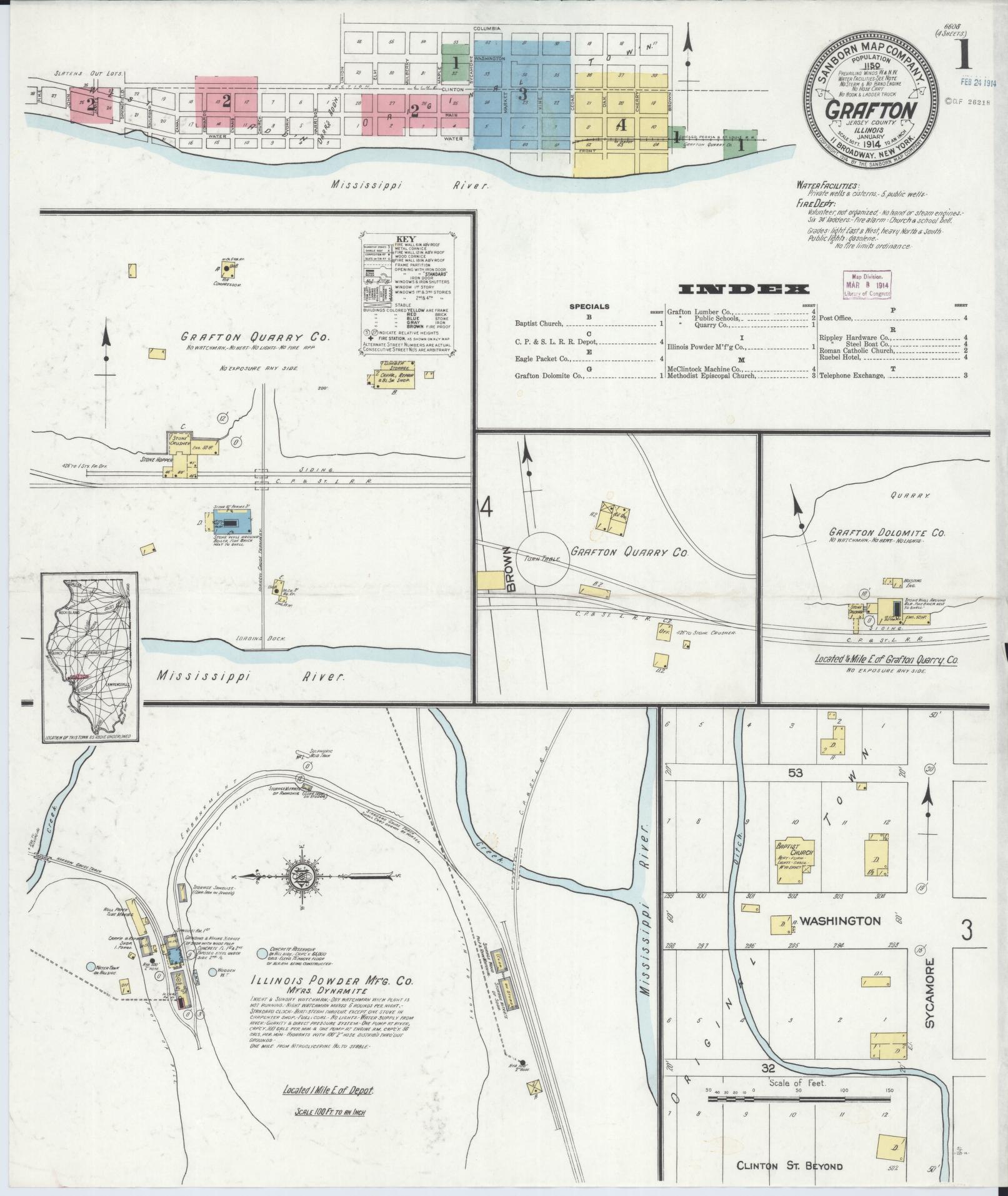 Sanborn Fire Insurance Map from Grafton, Jersey County, Illinois (1914), Sheet #0001 - Complete Map Set gallery image, historic Sanborn map, vintage wall art, Illinois Illinois