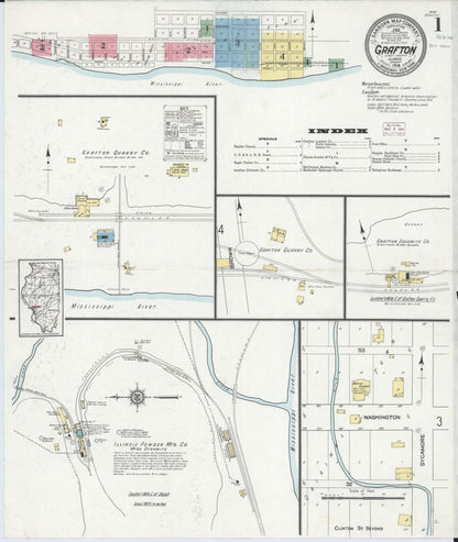 Sanborn Fire Insurance Map from Grafton, Jersey County, Illinois (1914), Sheet #0001 - Complete Map Set gallery image, historic Sanborn map, vintage wall art, Illinois Illinois