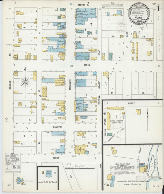 Sanborn Fire Insurance Map from Alma, Wabaunsee County, Kansas (1900), Sheet #0001 - Complete Map Set gallery image, historic Sanborn map, vintage wall art, Kansas Kansas