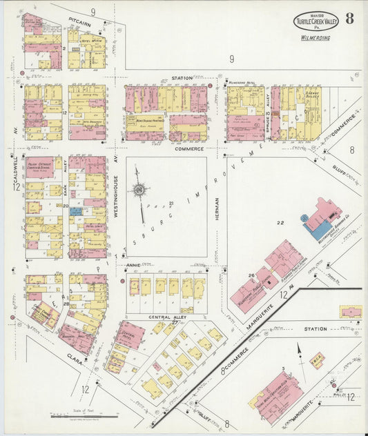 Sanborn Fire Insurance Map from Turtle Creek Valley, Allegheny County, Pennsylvania (1919), Sheet #0008 - Historic Sanborn Fire Insurance Map Print, vintage old map wall art, antique decor, genealogy gift, Pennsylvania Pennsylvania map