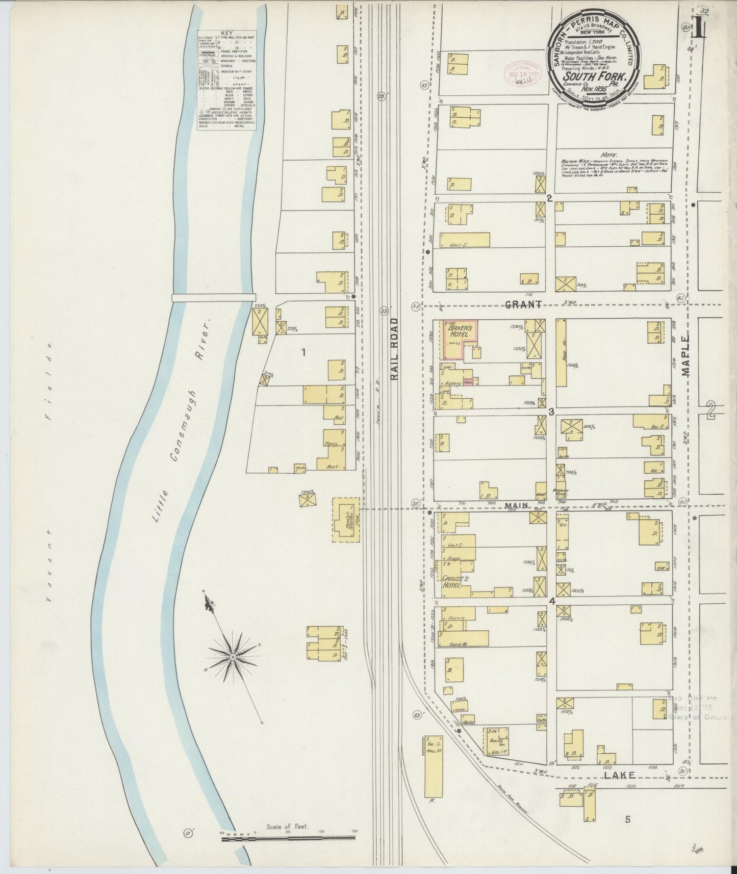 Sanborn Fire Insurance Map from South Fork, Cambria County, Pennsylvania (1895), Sheet #0001 - Historic Sanborn Fire Insurance Map Print, vintage old map wall art, antique decor, genealogy gift, Pennsylvania Pennsylvania map