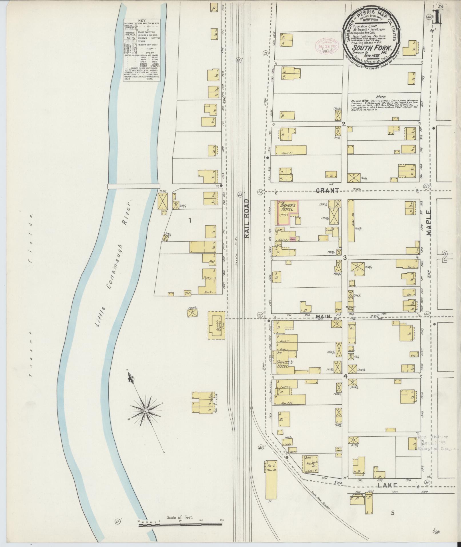 Sanborn Fire Insurance Map from South Fork, Cambria County, Pennsylvania (1895), Sheet #0001 - Historic Sanborn Fire Insurance Map Print, vintage old map wall art, antique decor, genealogy gift, Pennsylvania Pennsylvania map