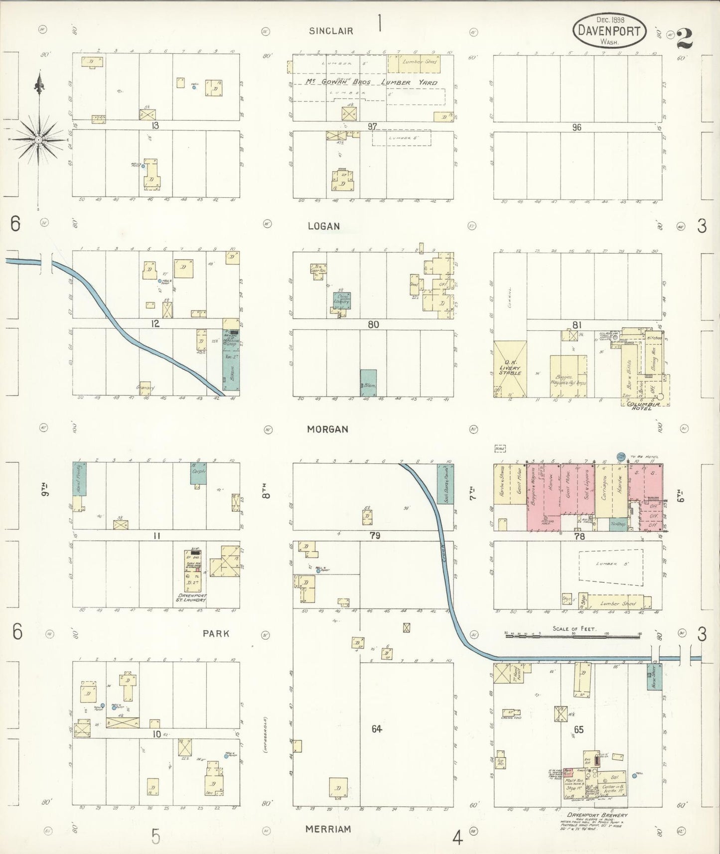 Sanborn Fire Insurance Map from Davenport, Lincoln County, Washington (1898), Sheet #0002 - Complete Map Set gallery image, historic Sanborn map, vintage wall art, Washington Washington