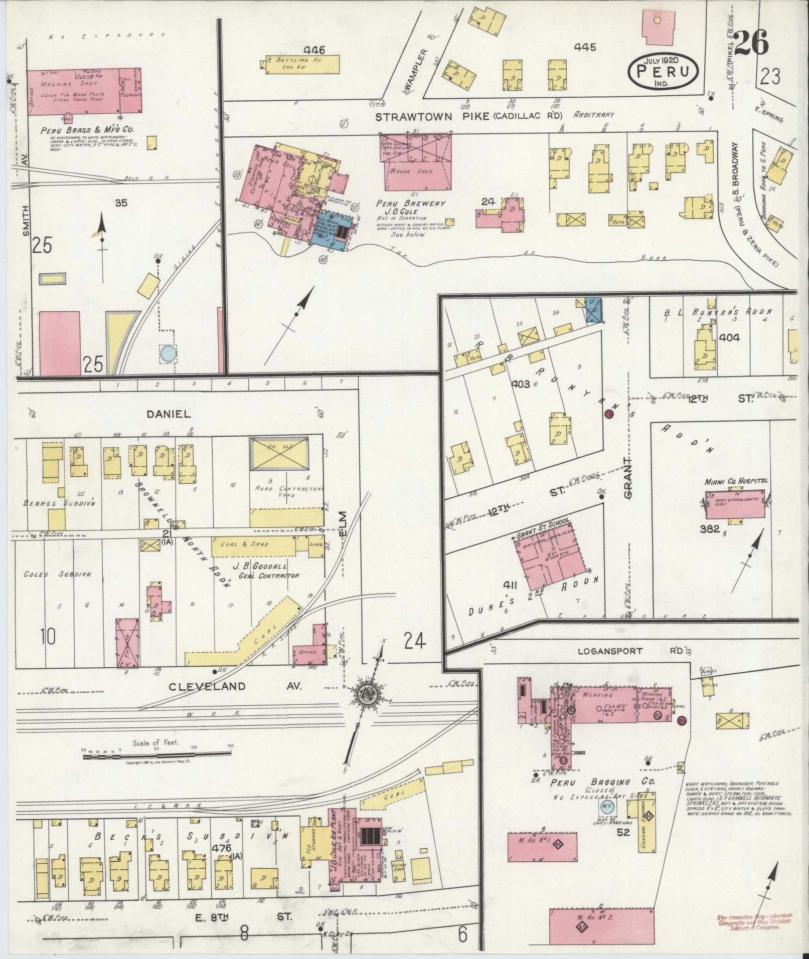 Sanborn Fire Insurance Map from Peru, Miami County, Indiana (1920), Sheet #0026 - Historic Sanborn Fire Insurance Map Print, vintage old map wall art, antique decor, genealogy gift, Indiana Indiana map