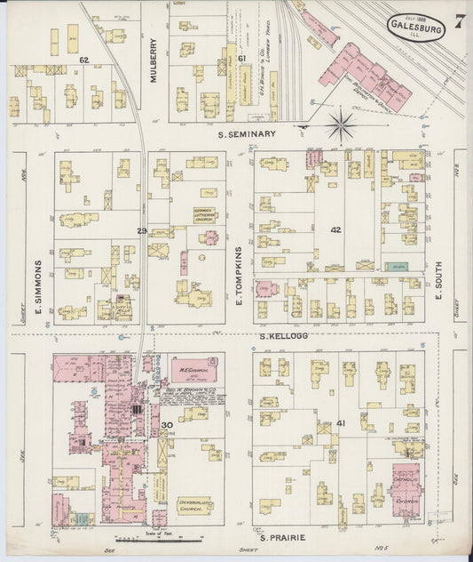 Sanborn Fire Insurance Map from Galesburg, Knox County, Illinois (1888), Sheet #0007 - Historic Sanborn Fire Insurance Map Print, vintage old map wall art, antique decor, genealogy gift, Illinois Illinois map