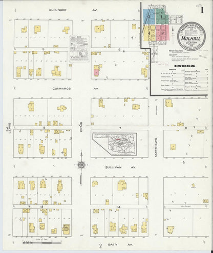 Sanborn Fire Insurance Map from Mulhall, Logan County, Oklahoma (1915), Sheet #0001 - Complete Map Set gallery image, historic Sanborn map, vintage wall art, Oklahoma Oklahoma