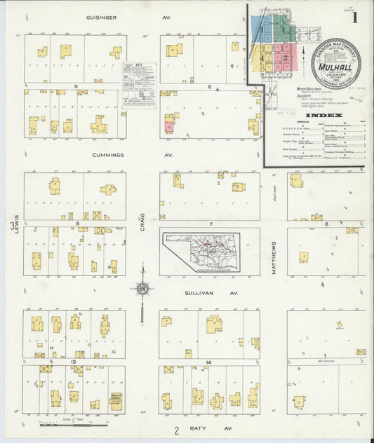 Sanborn Fire Insurance Map from Mulhall, Logan County, Oklahoma (1915), Sheet #0001 - Complete Map Set gallery image, historic Sanborn map, vintage wall art, Oklahoma Oklahoma