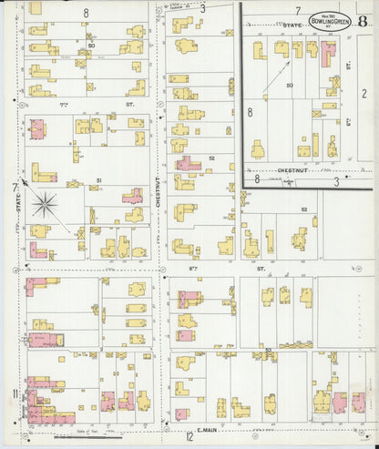 Sanborn Fire Insurance Map from Bowling Green, Warren County, Kentucky (1901), Sheet #0008 - Complete Map Set gallery image, historic Sanborn map, vintage wall art, Kentucky Kentucky