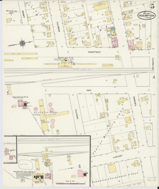 Sanborn Fire Insurance Map from Assumption, Christian County, Illinois (1909), Sheet #0005 - Historic Sanborn Fire Insurance Map Print, vintage old map wall art, antique decor, genealogy gift, Illinois Illinois map