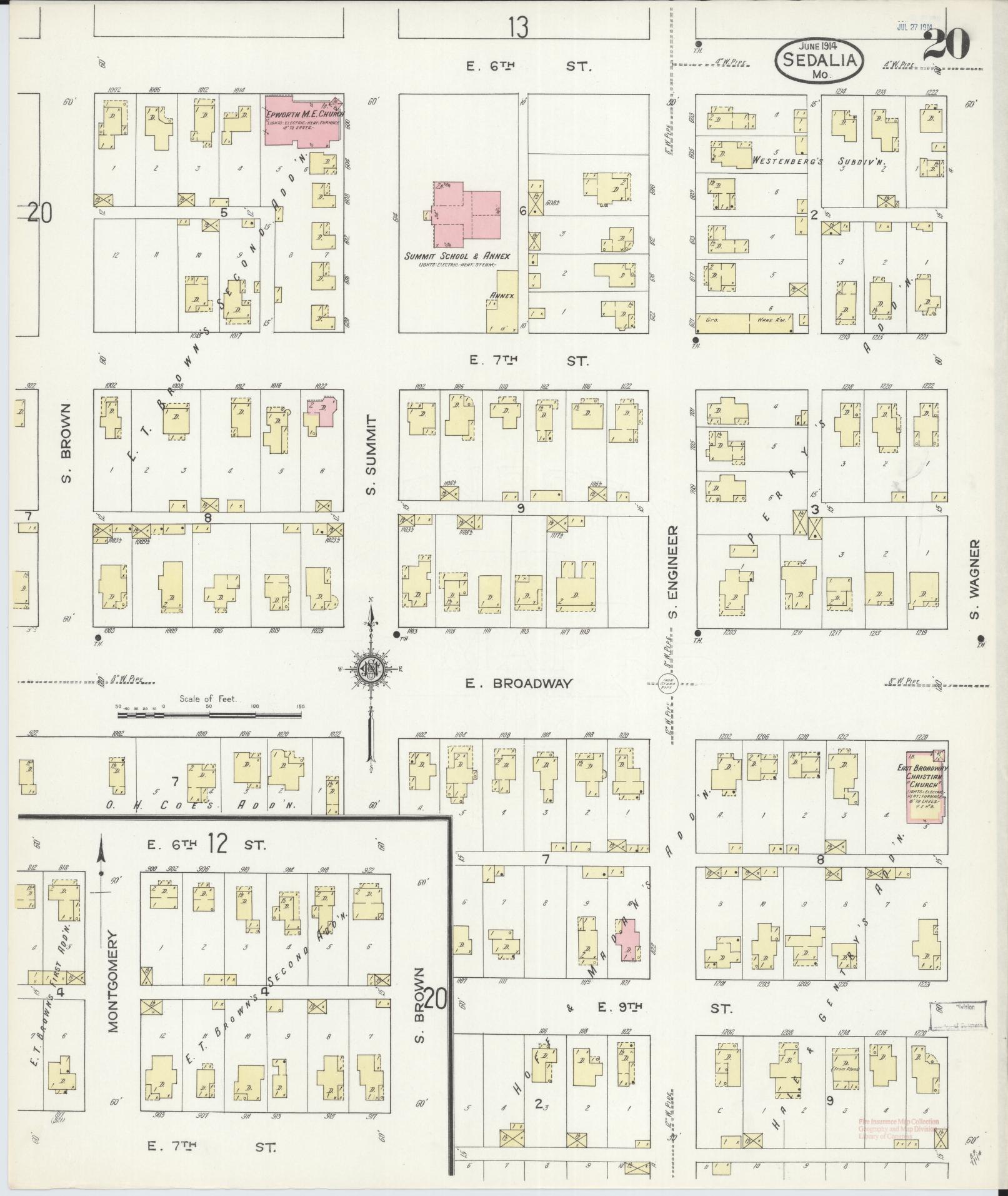 Sanborn Fire Insurance Map from Sedalia, Pettis County, Missouri (1914), Sheet #0020 - Historic Sanborn Fire Insurance Map Print, vintage old map wall art, antique decor, genealogy gift, Missouri Missouri map