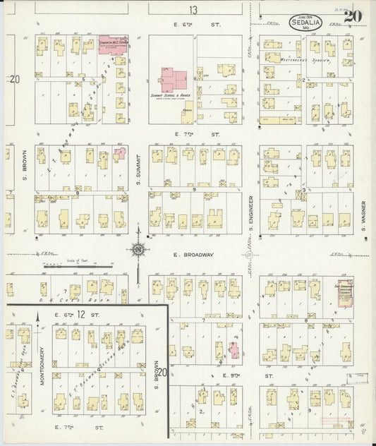 Sanborn Fire Insurance Map from Sedalia, Pettis County, Missouri (1914), Sheet #0020 - Historic Sanborn Fire Insurance Map Print, vintage old map wall art, antique decor, genealogy gift, Missouri Missouri map