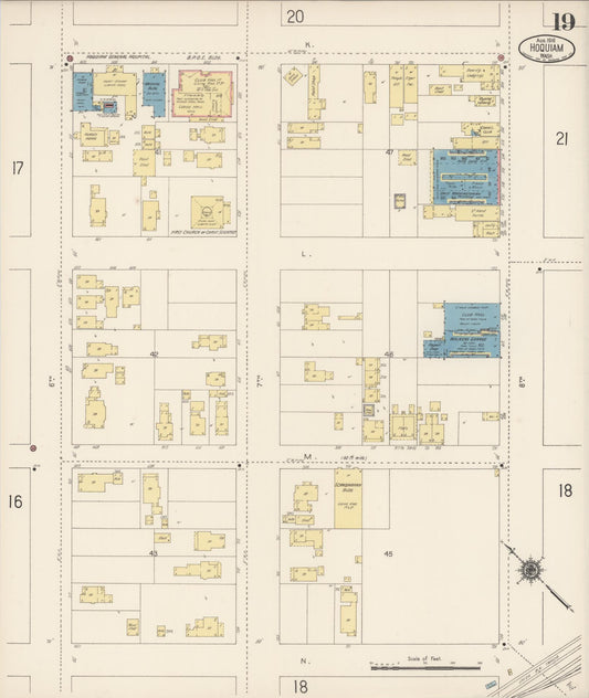 Sanborn Fire Insurance Map from Hoquiam, Grays Harbor County, Washington (1916), Sheet #0019 - Historic Sanborn Fire Insurance Map Print, vintage old map wall art, antique decor, genealogy gift, Washington Washington map