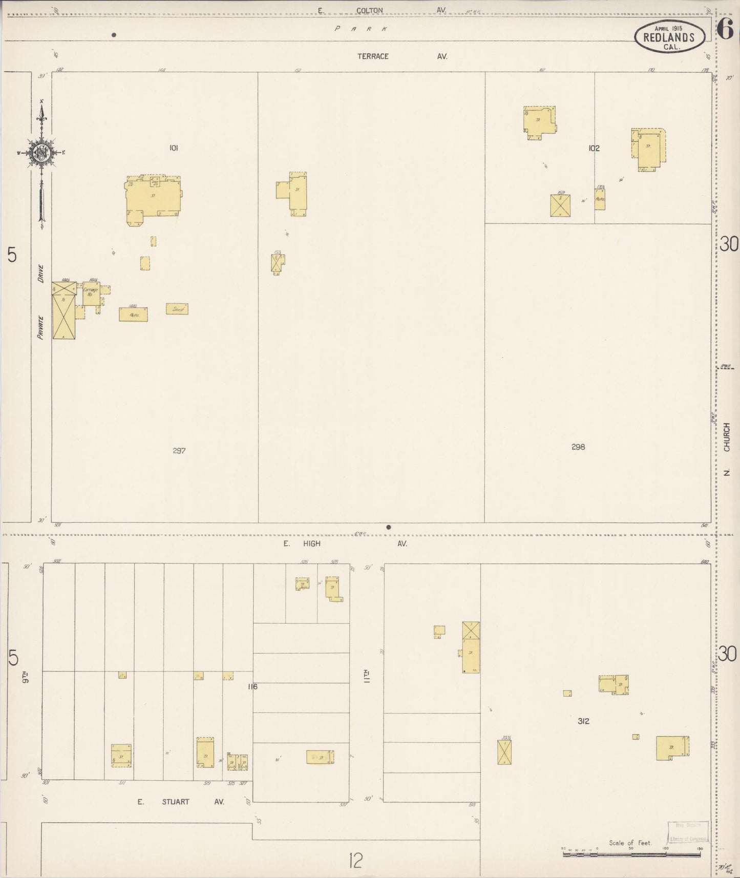 Sanborn Fire Insurance Map from Redlands, San Bernardino County, California (1915), Sheet #0006 - Complete Map Set gallery image, historic Sanborn map, vintage wall art, California California