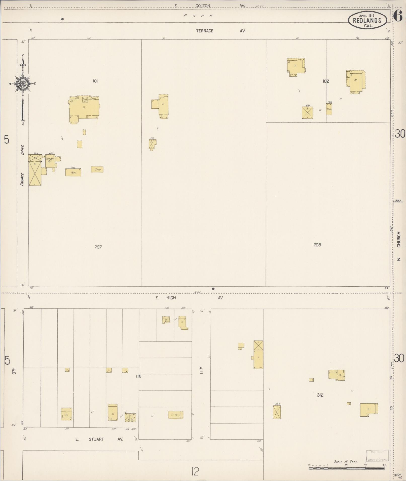 Sanborn Fire Insurance Map from Redlands, San Bernardino County, California (1915), Sheet #0006 - Complete Map Set gallery image, historic Sanborn map, vintage wall art, California California