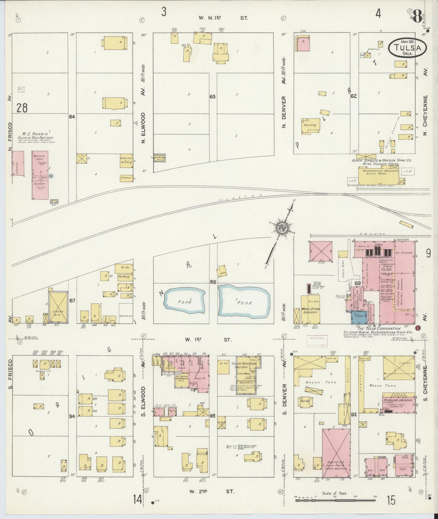 Sanborn Fire Insurance Map from Tulsa, Tulsa County, Oklahoma (1911), Sheet #0008 - Complete Map Set gallery image, historic Sanborn map, vintage wall art, Oklahoma Oklahoma