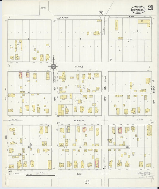 Sanborn Fire Insurance Map from Brainerd, Crow Wing County, Minnesota (1913), Sheet #0021 - Historic Sanborn Fire Insurance Map Print, vintage old map wall art, antique decor, genealogy gift, Minnesota Minnesota map