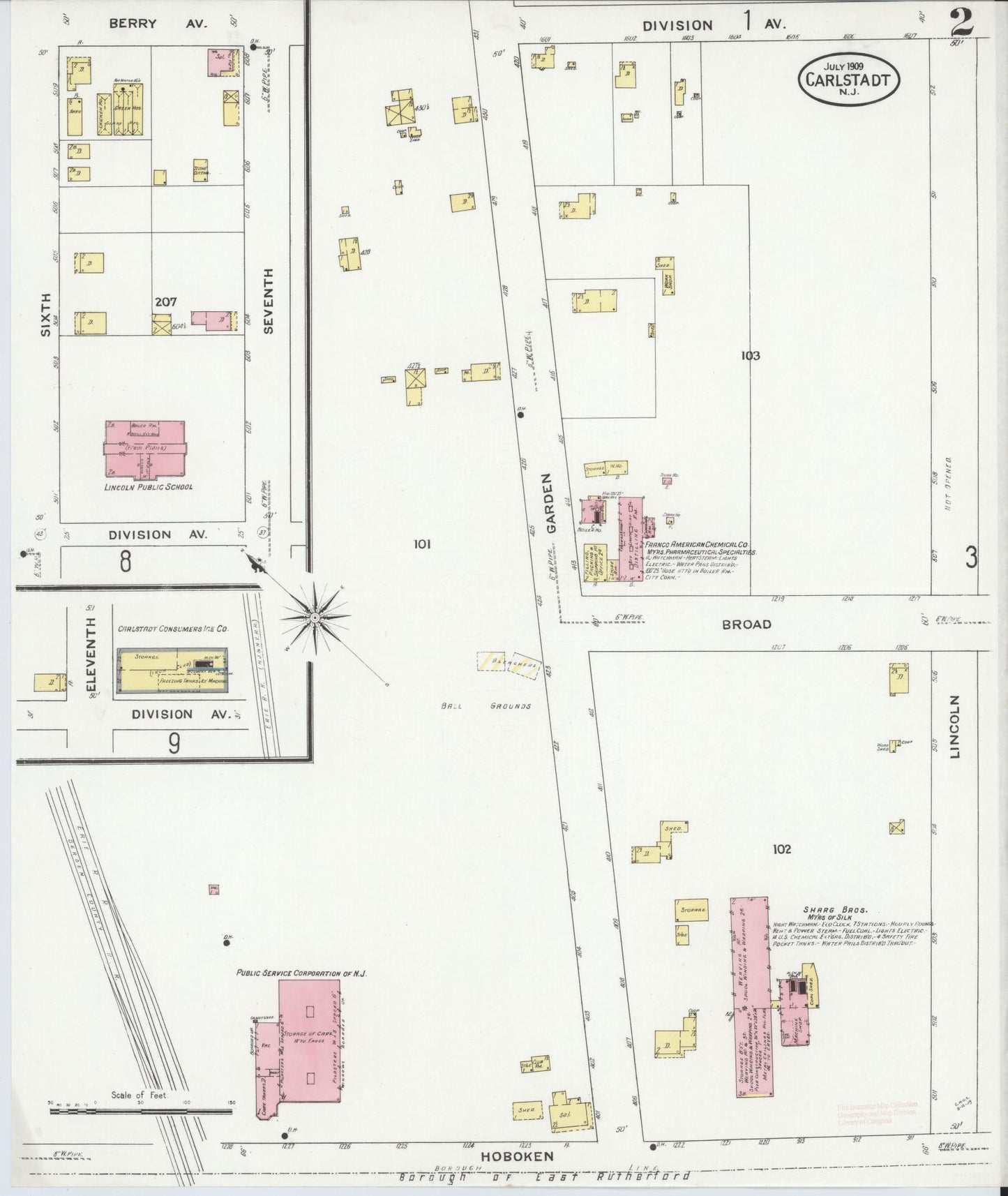 Sanborn Fire Insurance Map from Carlstadt, Bergen County, New Jersey (1909), Sheet #0002 - Complete Map Set gallery image, historic Sanborn map, vintage wall art, New Jersey New Jersey