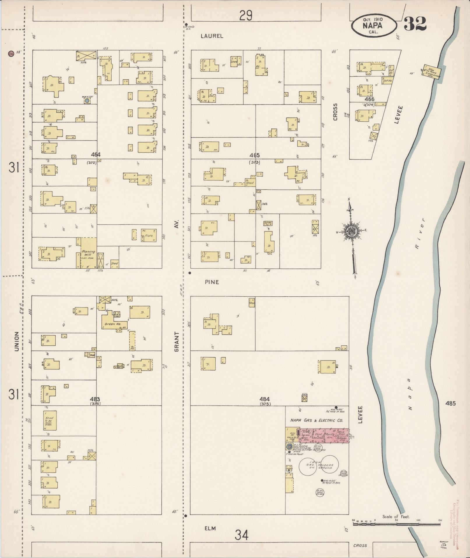 Sanborn Fire Insurance Map from Napa, Napa County, California (1910), Sheet #0032 - Historic Sanborn Fire Insurance Map Print, vintage old map wall art, antique decor, genealogy gift, California California map