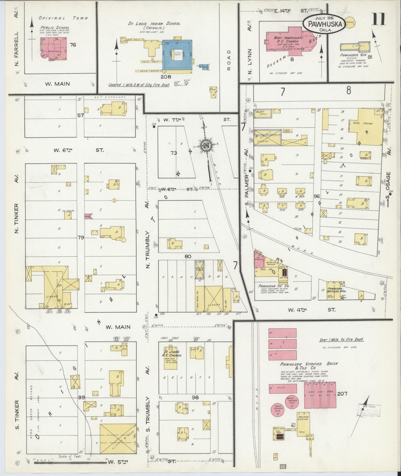 Sanborn Fire Insurance Map from Pawhuska, Osage County, Oklahoma (1916), Sheet #0011 - Complete Map Set gallery image, historic Sanborn map, vintage wall art, Oklahoma Oklahoma
