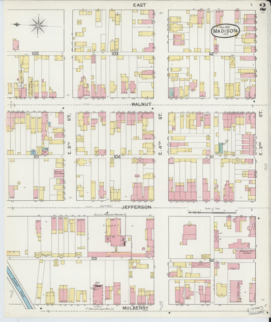Sanborn Fire Insurance Map from Madison, Jefferson County, Indiana (1892), Sheet #0002 - Historic Sanborn Fire Insurance Map Print, vintage old map wall art, antique decor, genealogy gift, Indiana Indiana map