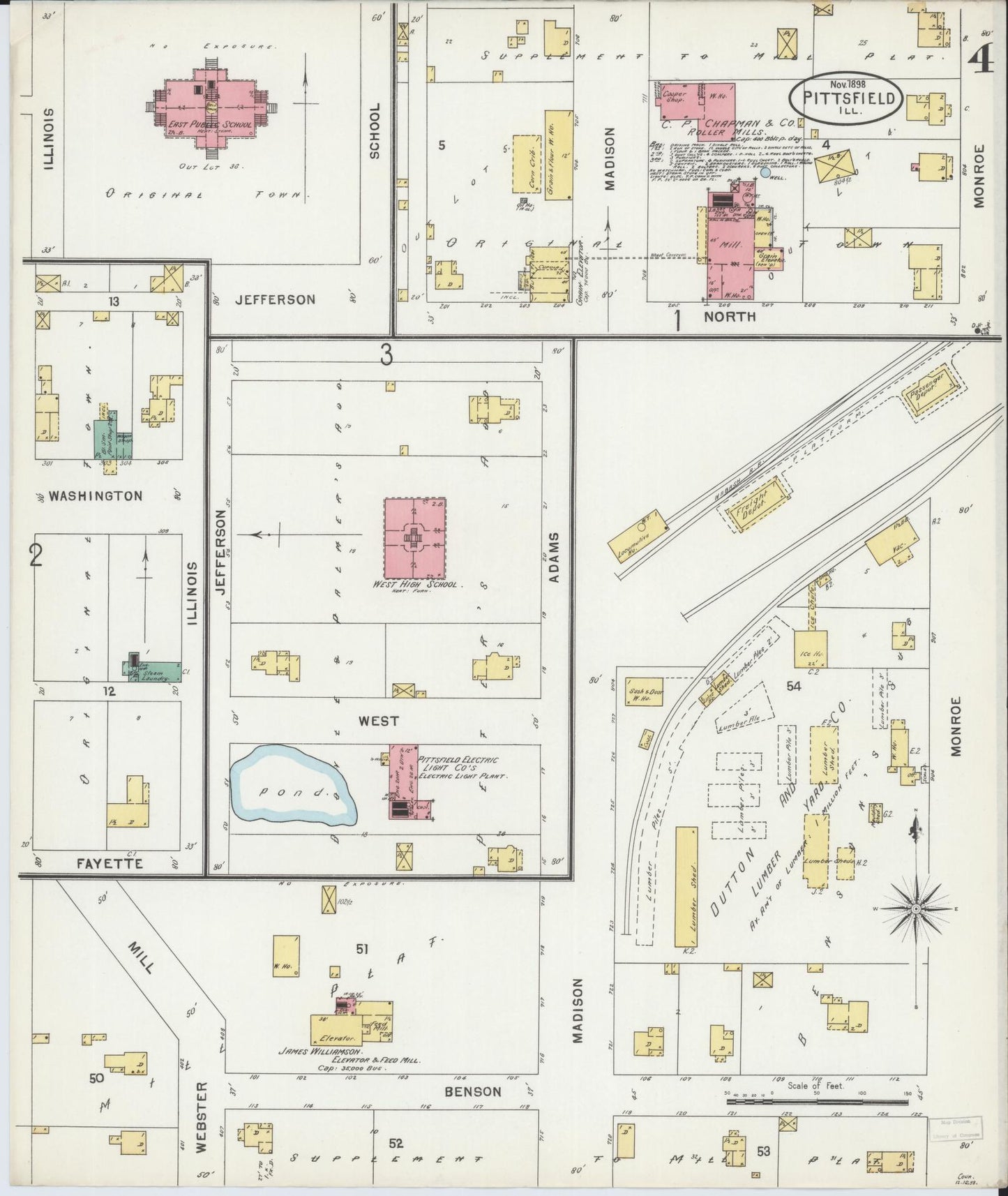 Sanborn Fire Insurance Map from Pittsfield, Pike County, Illinois (1898), Sheet #0004 - Complete Map Set gallery image, historic Sanborn map, vintage wall art, Illinois Illinois