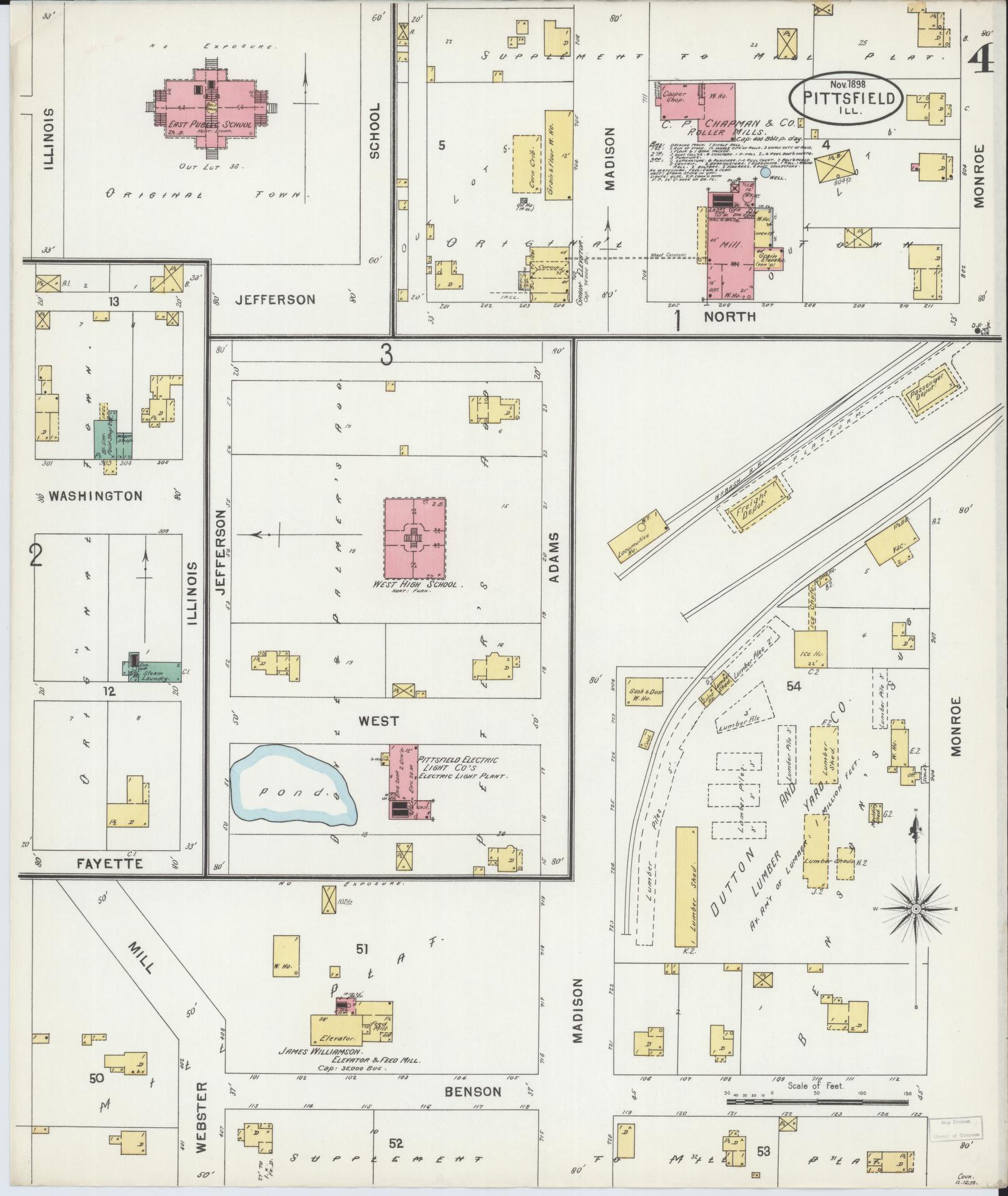 Sanborn Fire Insurance Map from Pittsfield, Pike County, Illinois (1898), Sheet #0004 - Complete Map Set gallery image, historic Sanborn map, vintage wall art, Illinois Illinois