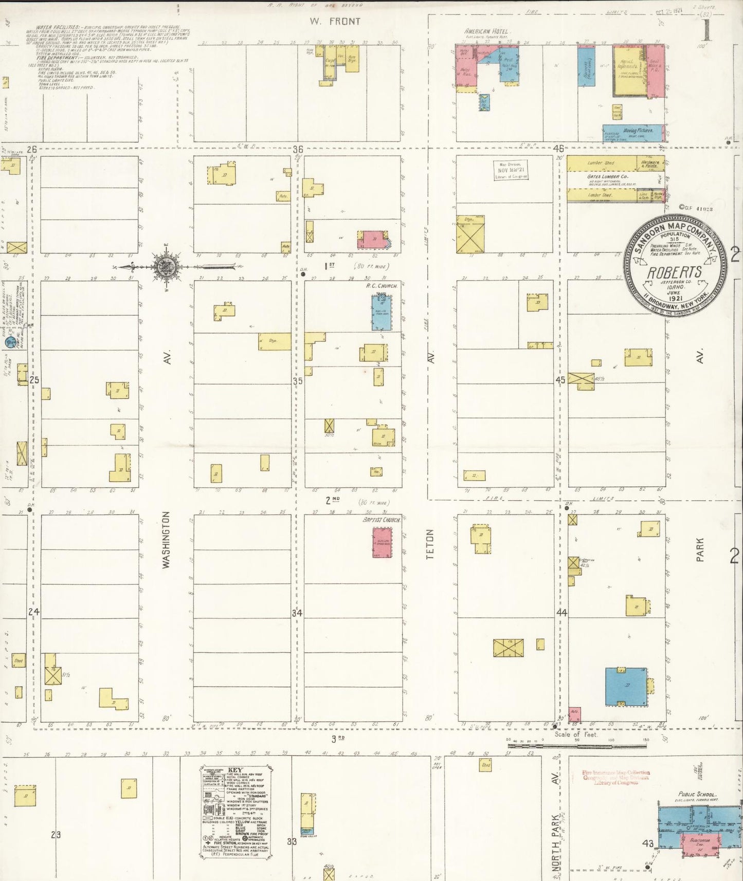 Sanborn Fire Insurance Map from Roberts, Jefferson County, Idaho (1921), Sheet #0001 - Historic Sanborn Fire Insurance Map Print, vintage old map wall art, antique decor, genealogy gift, Idaho Idaho map
